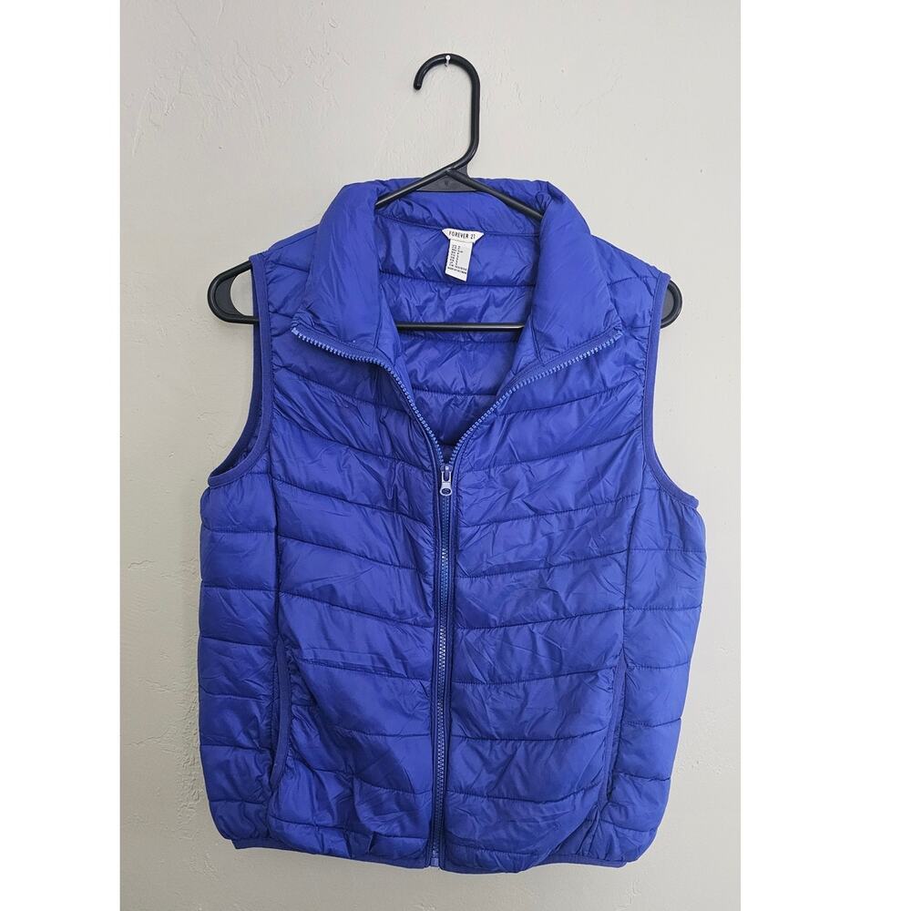 Forever 21 Blue Quilted Zip-Up Puffer Vest Women's Size Small
